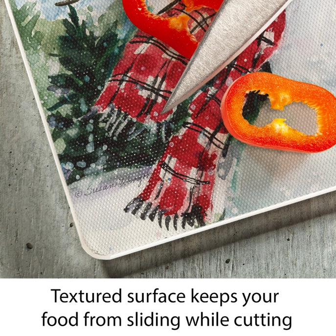 Watercolor Snowman 10x8 Tempered Glass Cutting Board