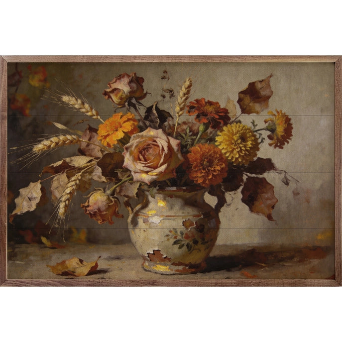 24x16 Autumn Rose and Wildflower Framed Art