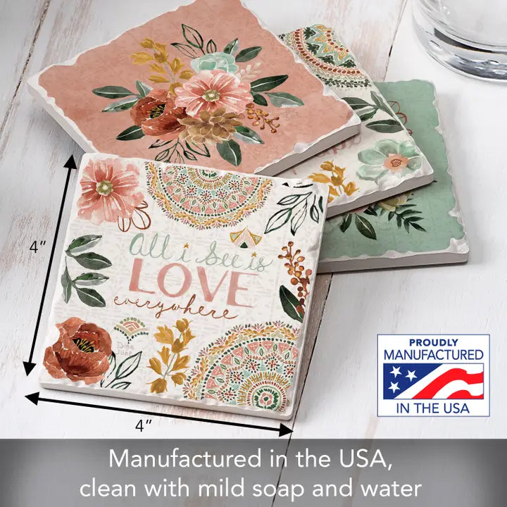 Chic Floral 4 Pack Asst Coaster Set