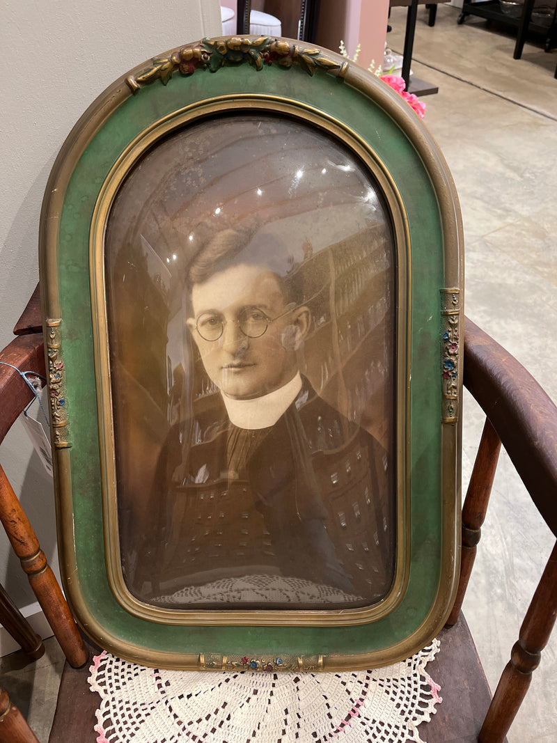 Vintage 11x19 Bubble Glass Art - Catholic Priest