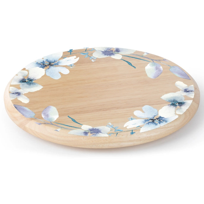"White Floral Wreath" Rubber Wood Lazy Susan