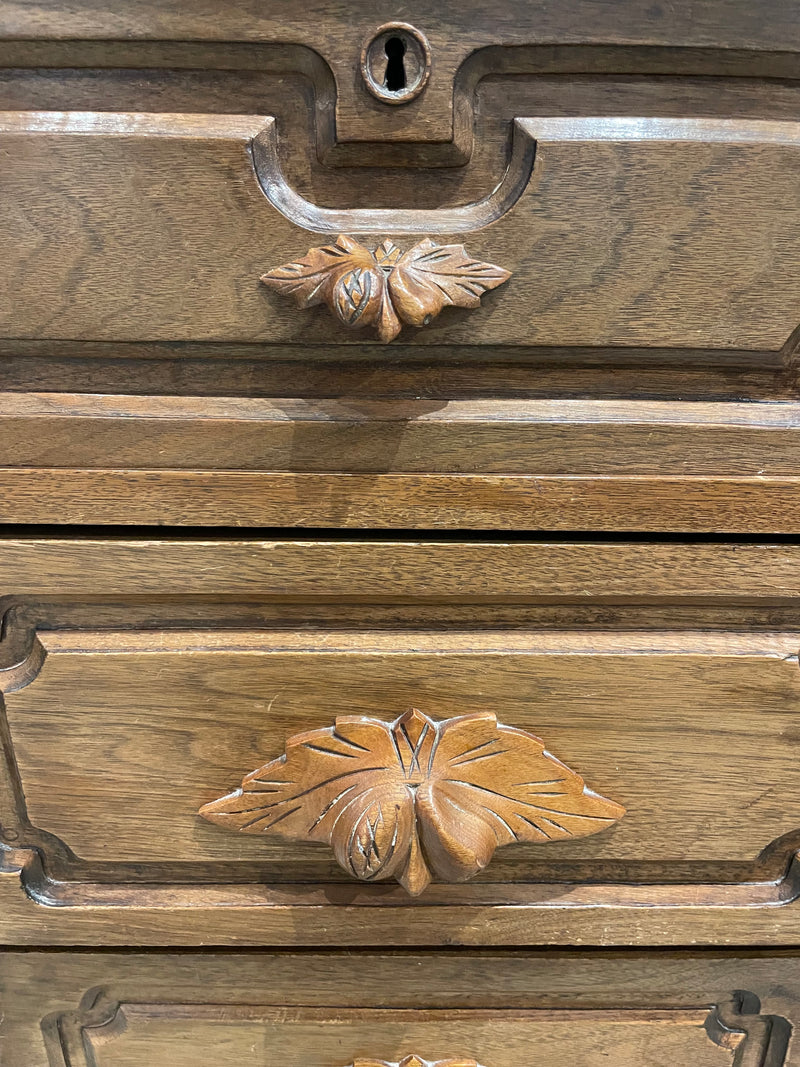 Walnut 4-Drawer Chest w/ Carved Handles (KEY AT FRONT DESK)