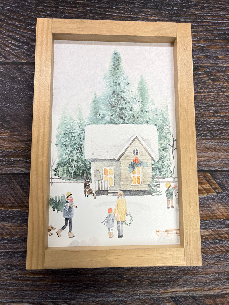 Large Winter House Scene Wall Decor