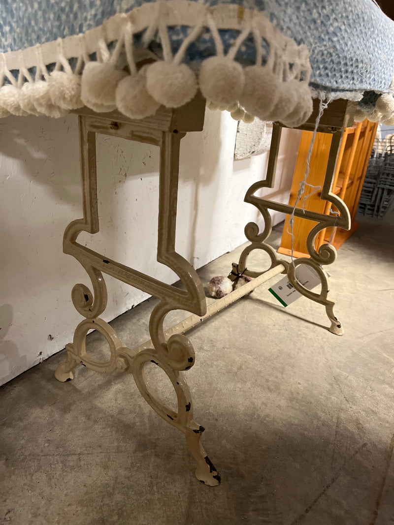 Ivory Iron Bench w blue covering