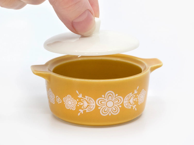 Pyrex Inspired Butterfly Gold Casserole Ceramic Trinket Box