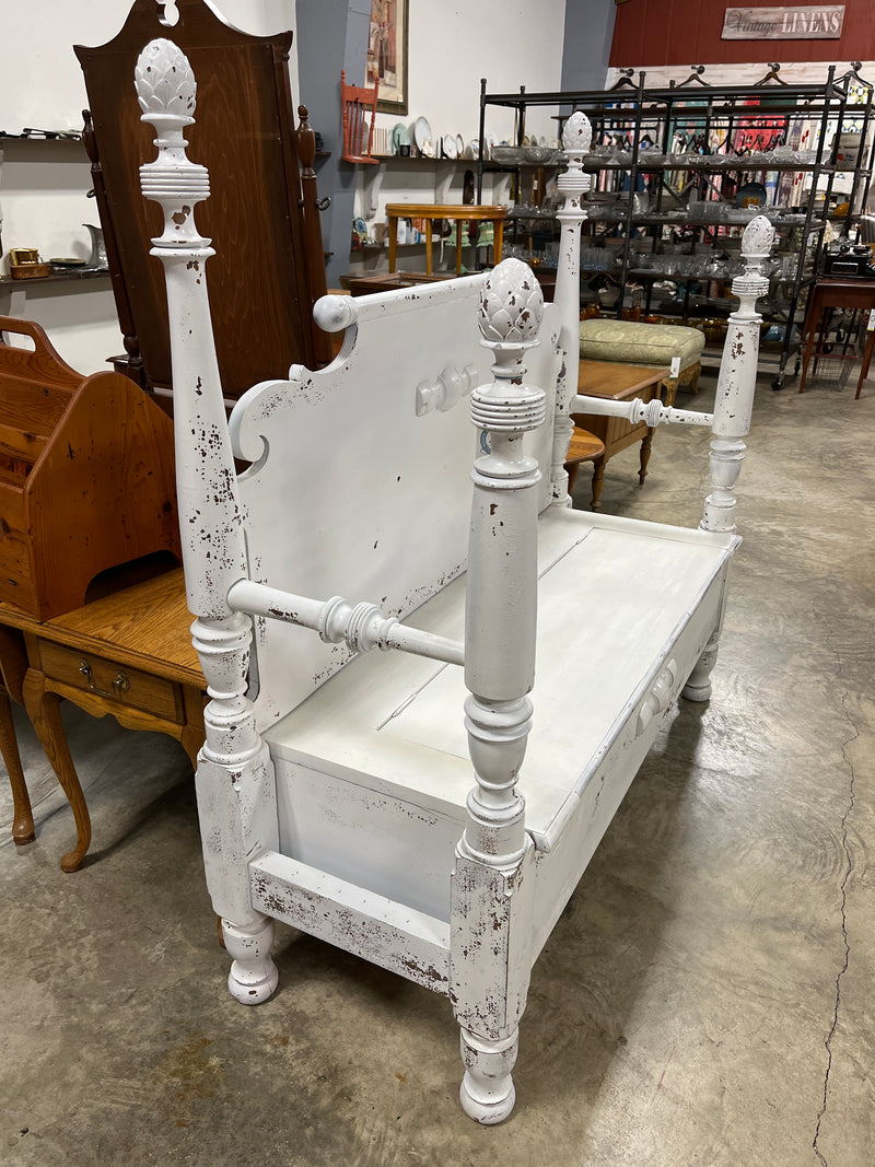 White Headboard Footboard Bench w Storage