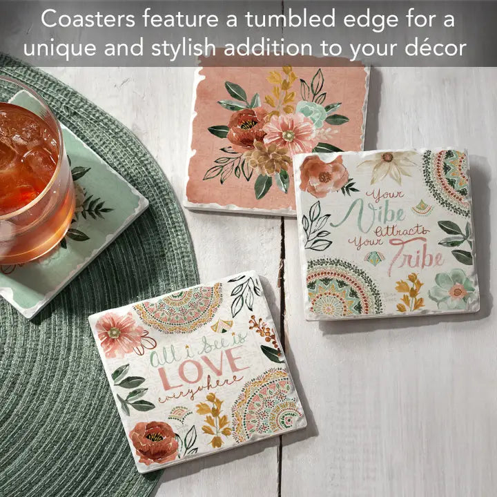 Chic Floral 4 Pack Asst Coaster Set