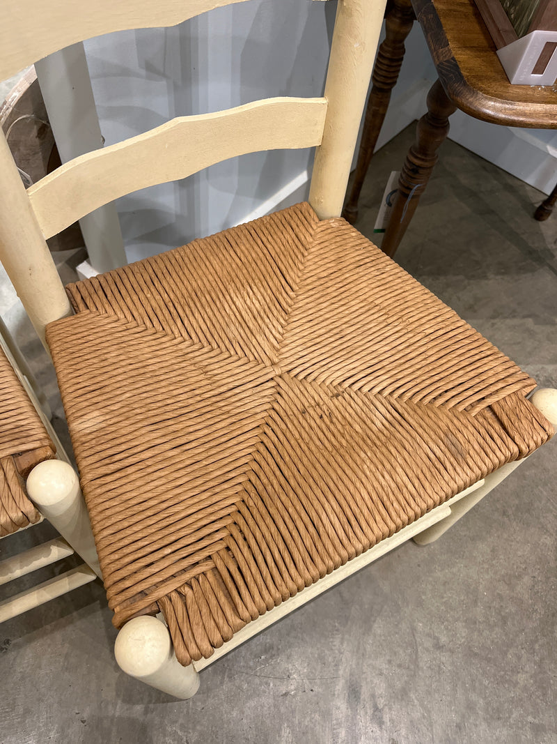 Set of 2 Ladder Back Woven Rush Seat Chairs