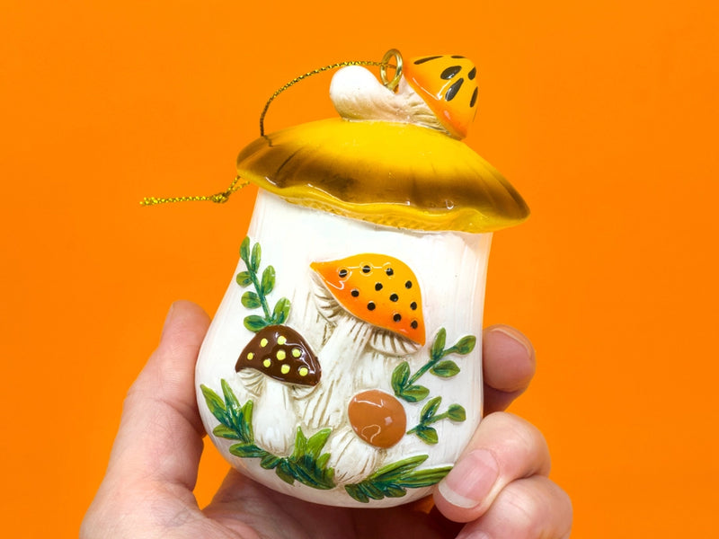 Merry Mushroom Inspired 70's Hand Painted Christmas Ornament
