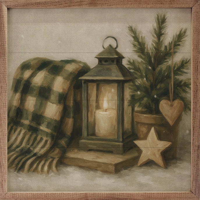 Holiday Plaid Lantern Framed Wall Art