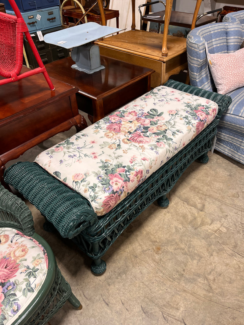 Vintage Green Wicker Ottoman