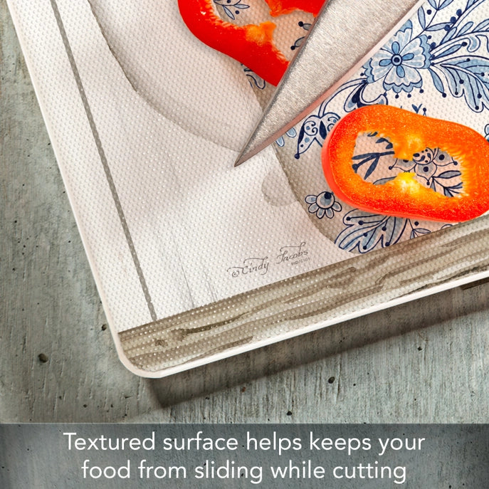 Blue and White Pottery 15x12 Tempered Glass Cutting Board