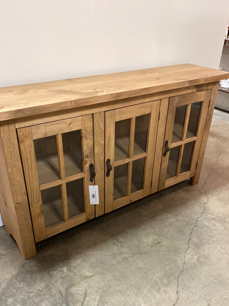 Amish Built Stained Console w 3 Glass Doors