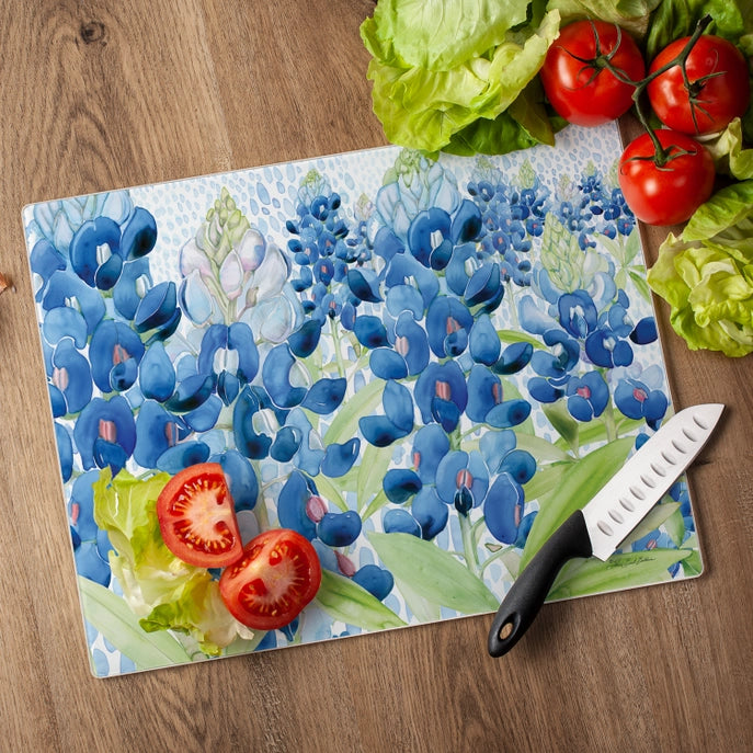 "Blue Bonnet Field" 15x12 Tempered Glass Cutting Board