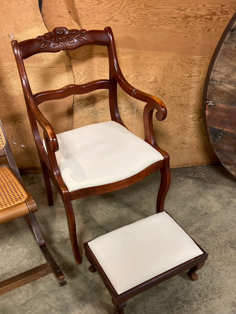 Antique Chair Curled Arms w/footstool