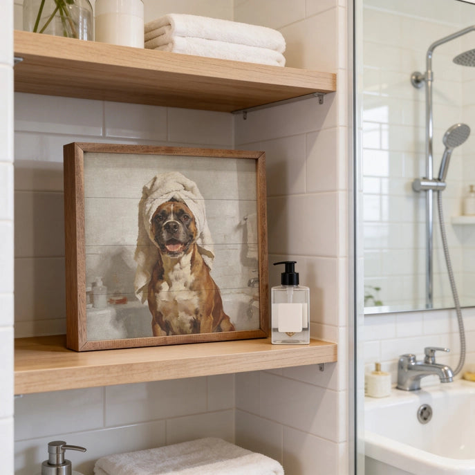 12X12 Bath Time Boxer Framed Art