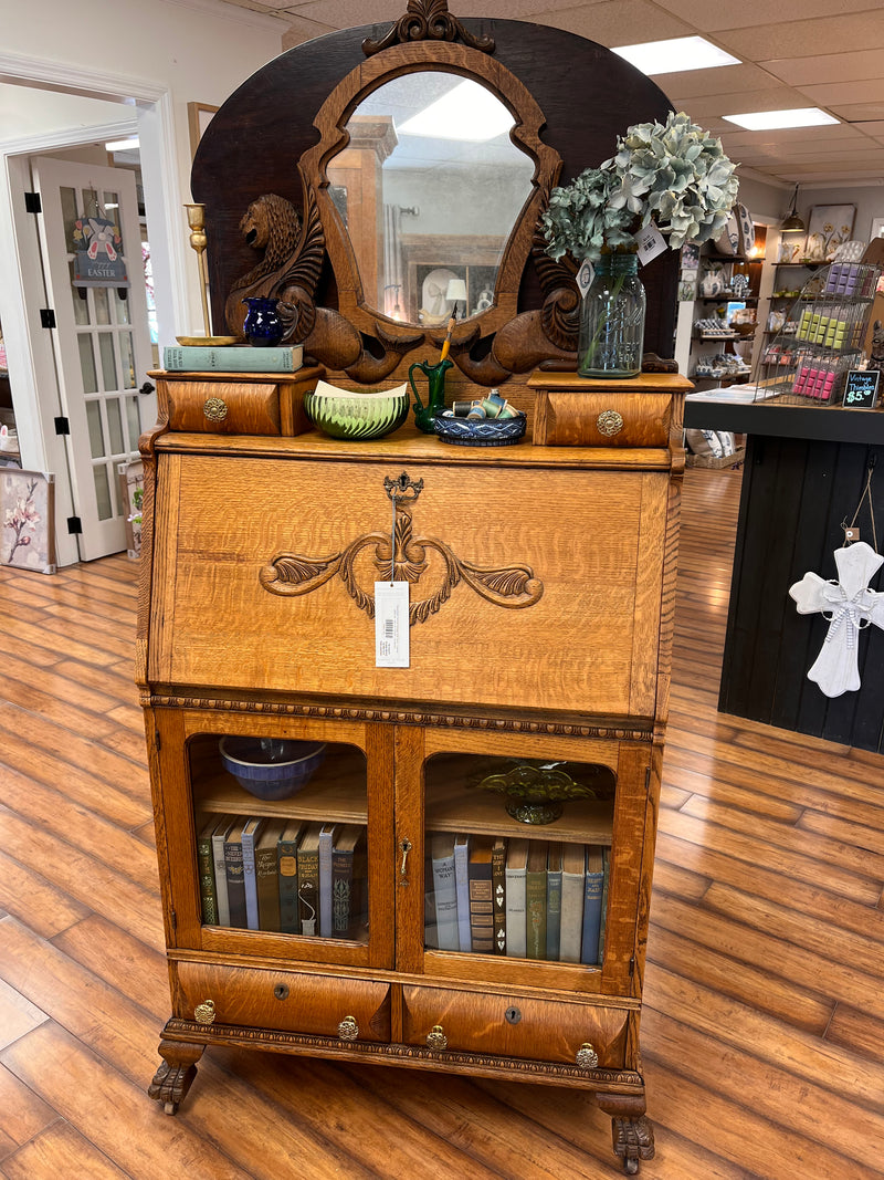 Beautifully Carved Antique Oak Desk / Cabinet