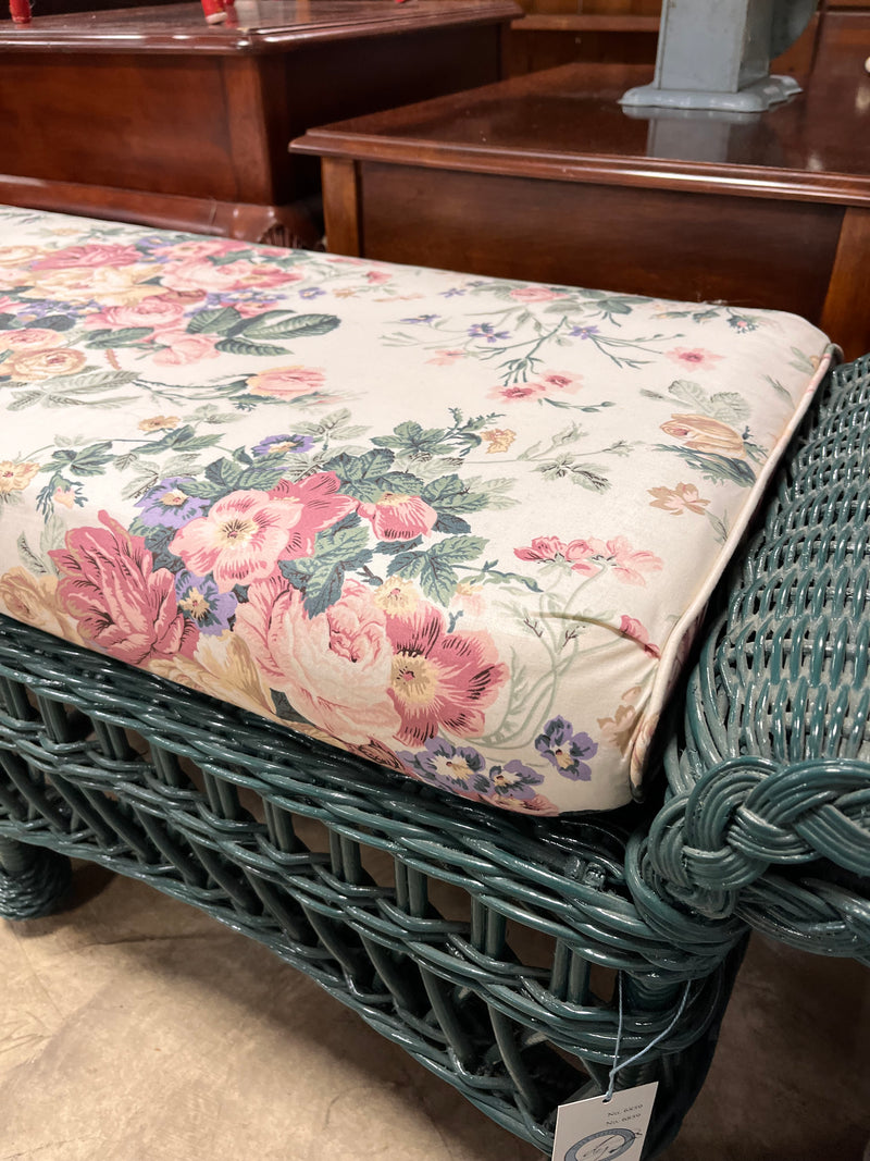Vintage Green Wicker Ottoman