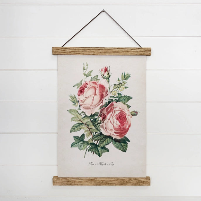 Canvas Art w/ Wood Hanger - Vintage Bouquet of Roses