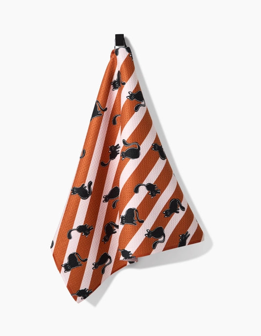 Geometry Tea Towel - Striped Black Cats Orange