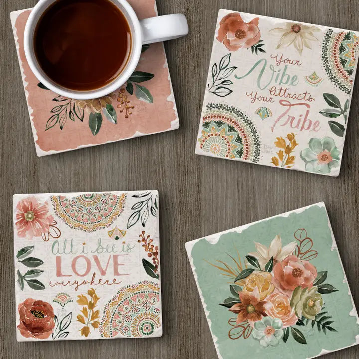 Chic Floral 4 Pack Asst Coaster Set