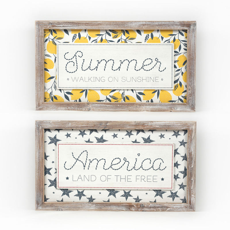 Summer / America Reversible Wood Frame Sign