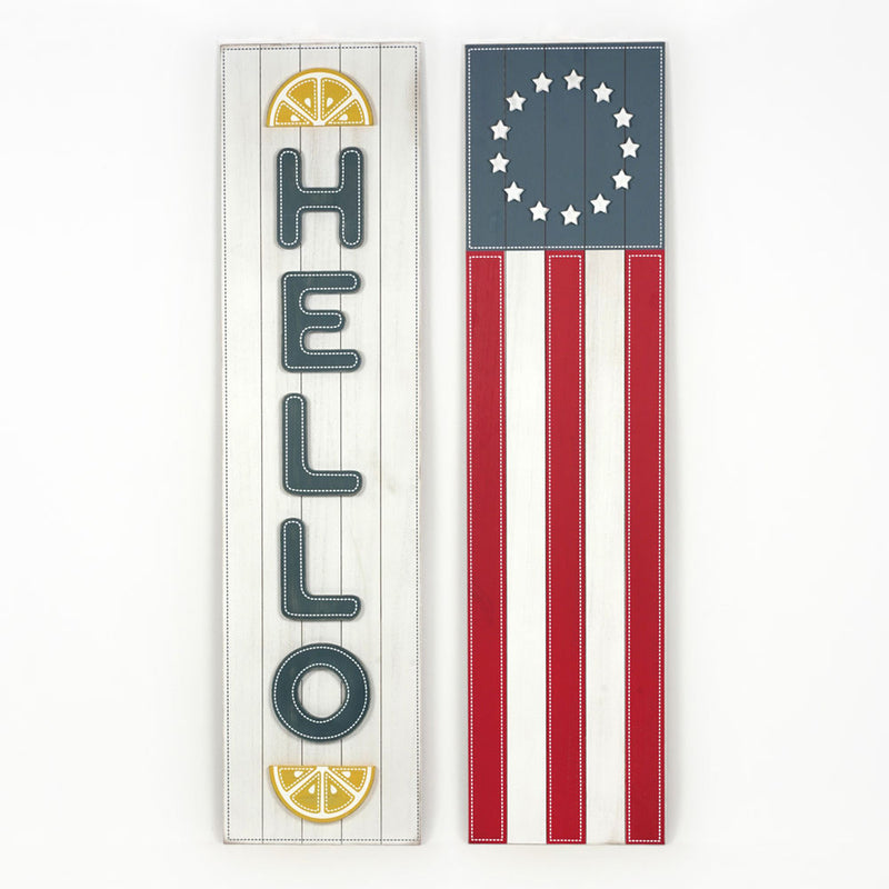 Flag / Hello Reversible Wood Frame Sign