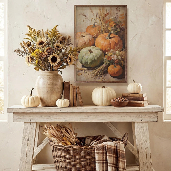 16x24 Harvest Gourds and Pumpkins Still Life Framed Art