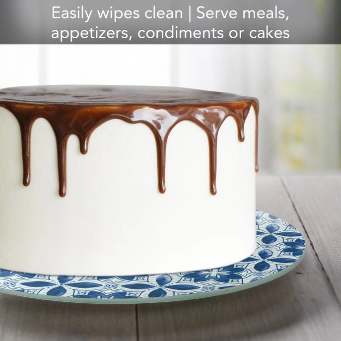 "Blue Tiles" Tempered Glass Lazy Susan