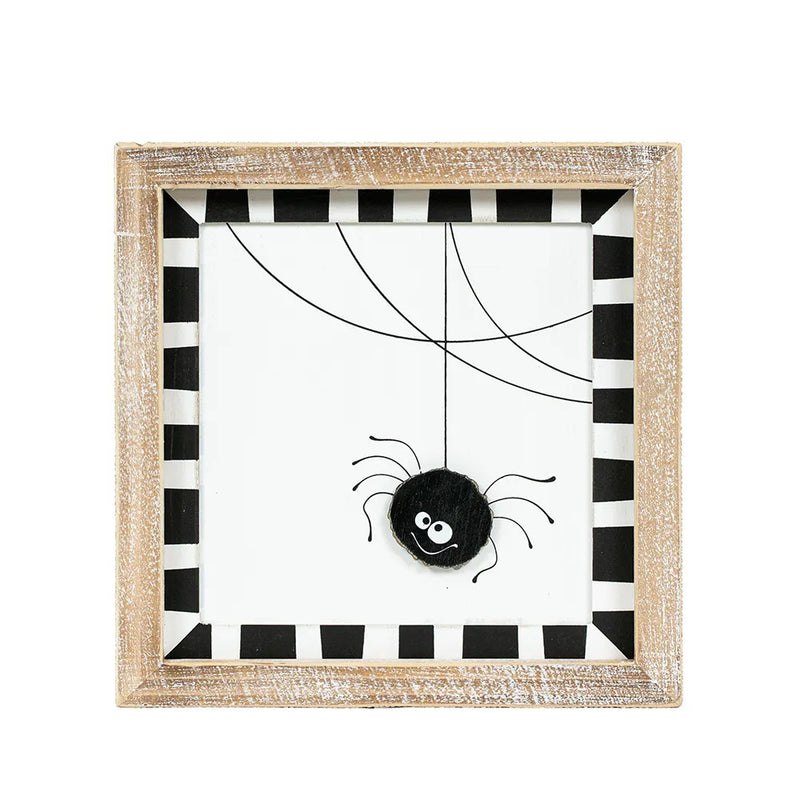 Reversible SPIDER / PUMPKIN Wood Framed Sign