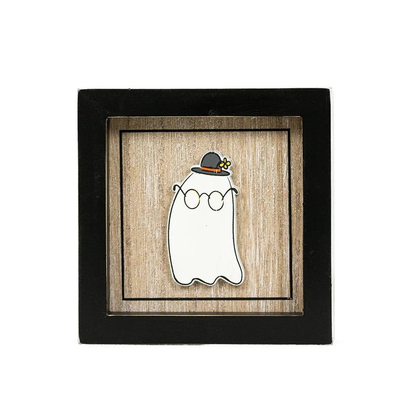 Reversible GHOST / AFRAID Wood Framed Sign