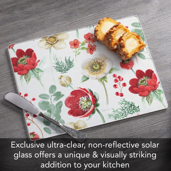 "Floral Traditions" 10x8 Tempered Glass Cutting Board