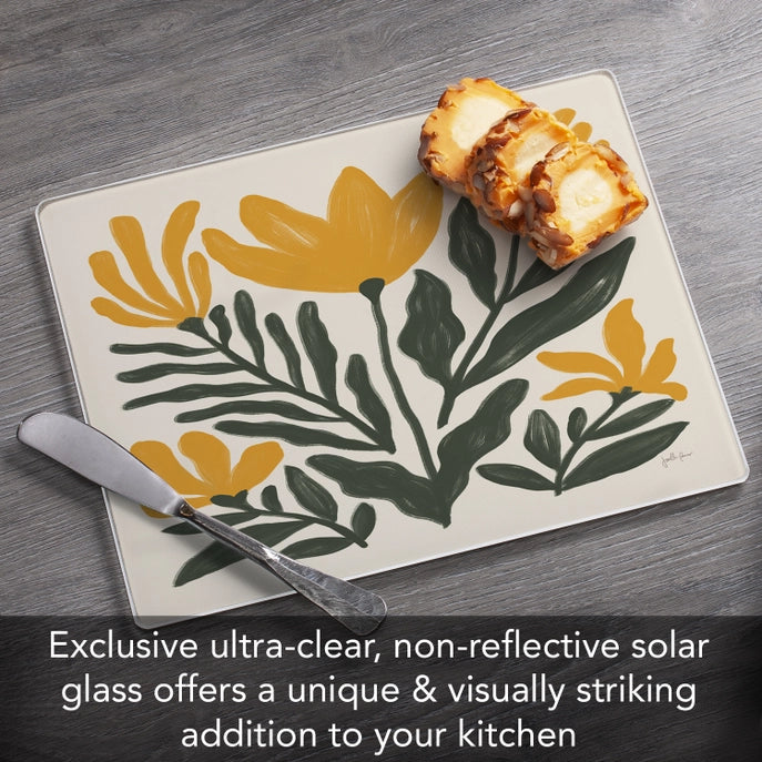 "Yellow Petalsl" 10x8 Tempered Glass Cutting Board