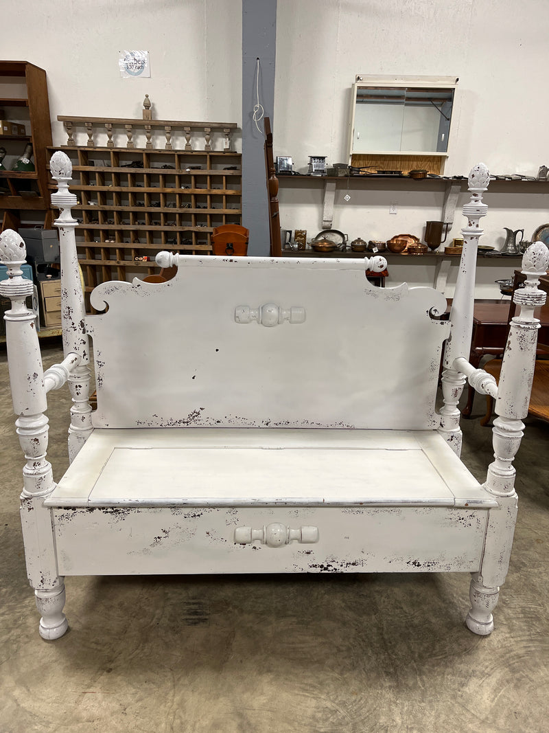 White Headboard Footboard Bench w Storage