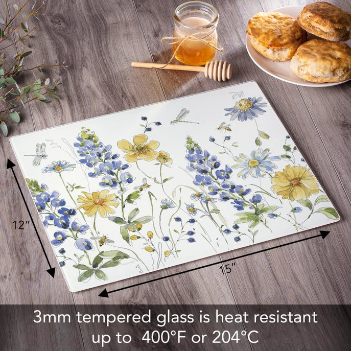 Lovely Blues 15x12 Tempered Glass Cutting Board