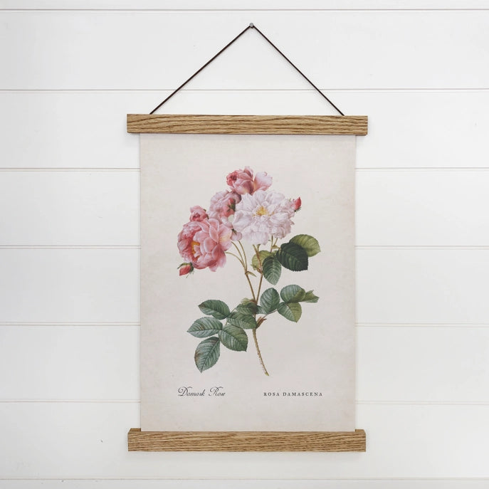 Canvas Art w/ Wood Hanger - Pink Damask Rose