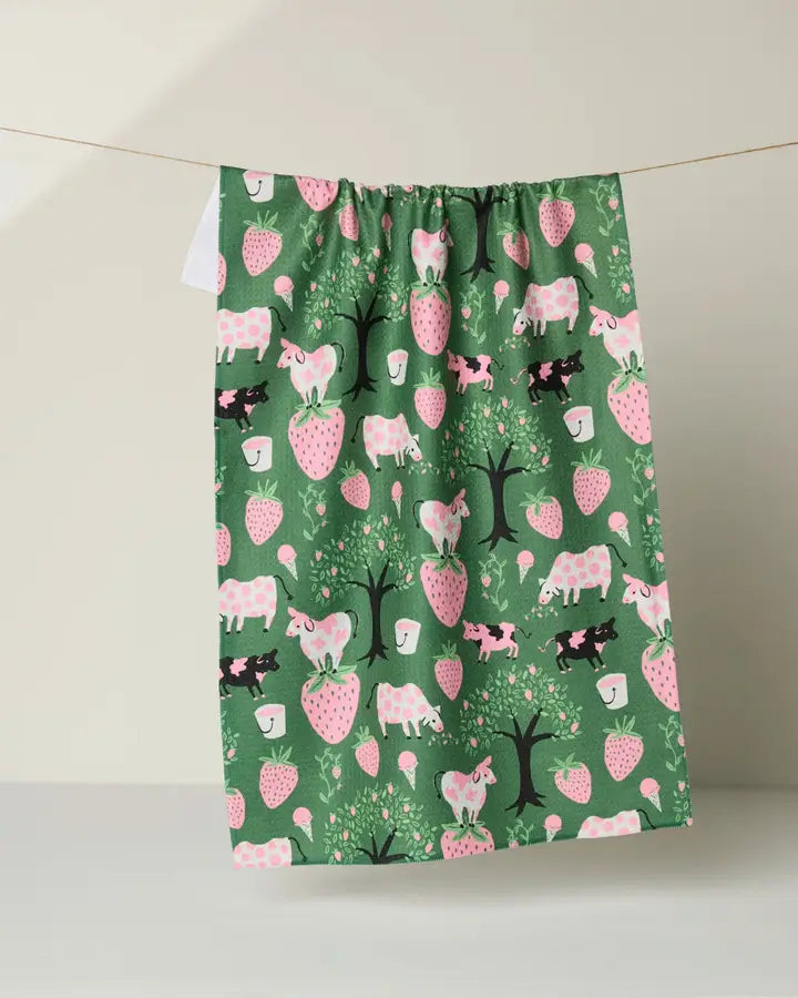 Geometry Tea Towel - Strawberry Cows