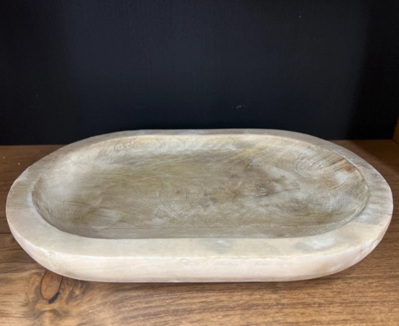 White Washed Wooden Oval Tray