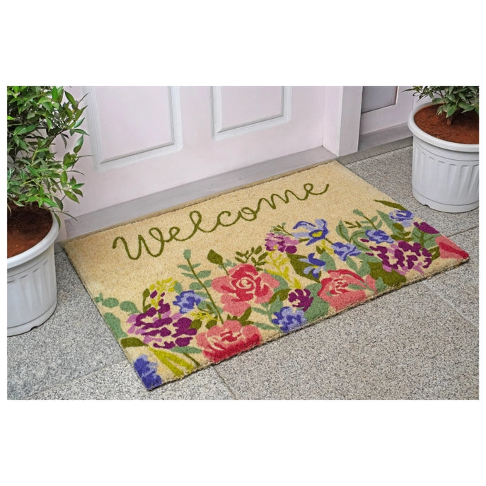 Welcome Floral 100% Natural Coir Doormat