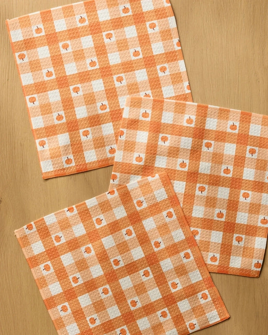 Geometry Dishcloth Set - Pumpkin Check