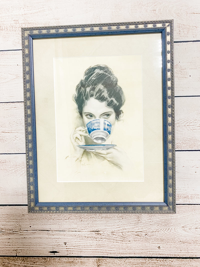 Framed Fisher Artwork  "Over the Tea Cup"