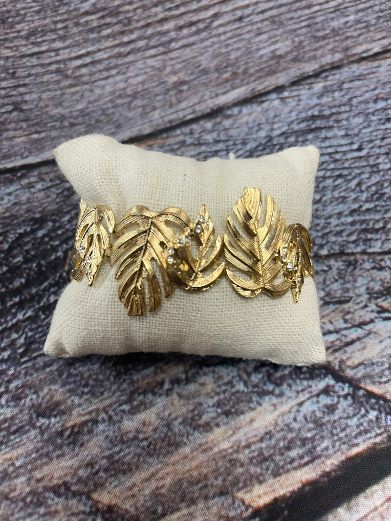 Yellow Gold Tone Monstera Leaf Gold Stretch Bracelet