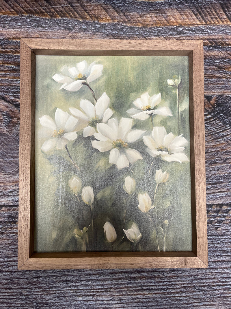 8x10 White Wild Flowers on Green Framed Wall Decor