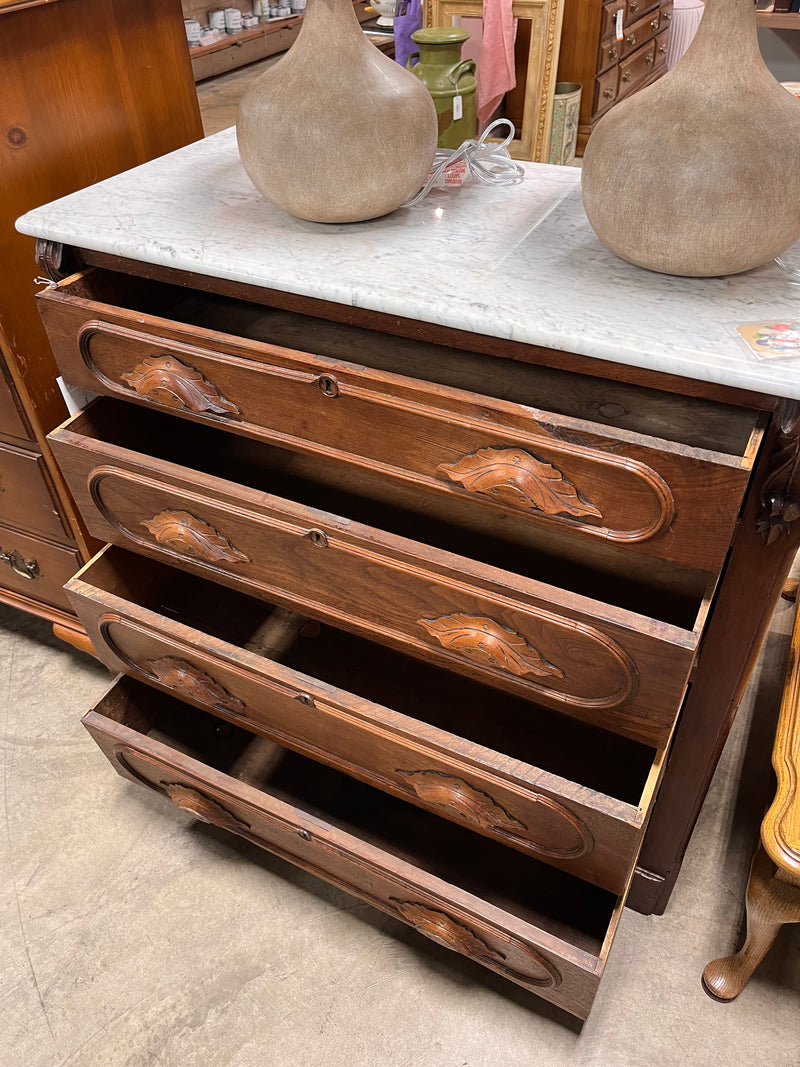 Walnut 4 Drawer Marble Top Chest