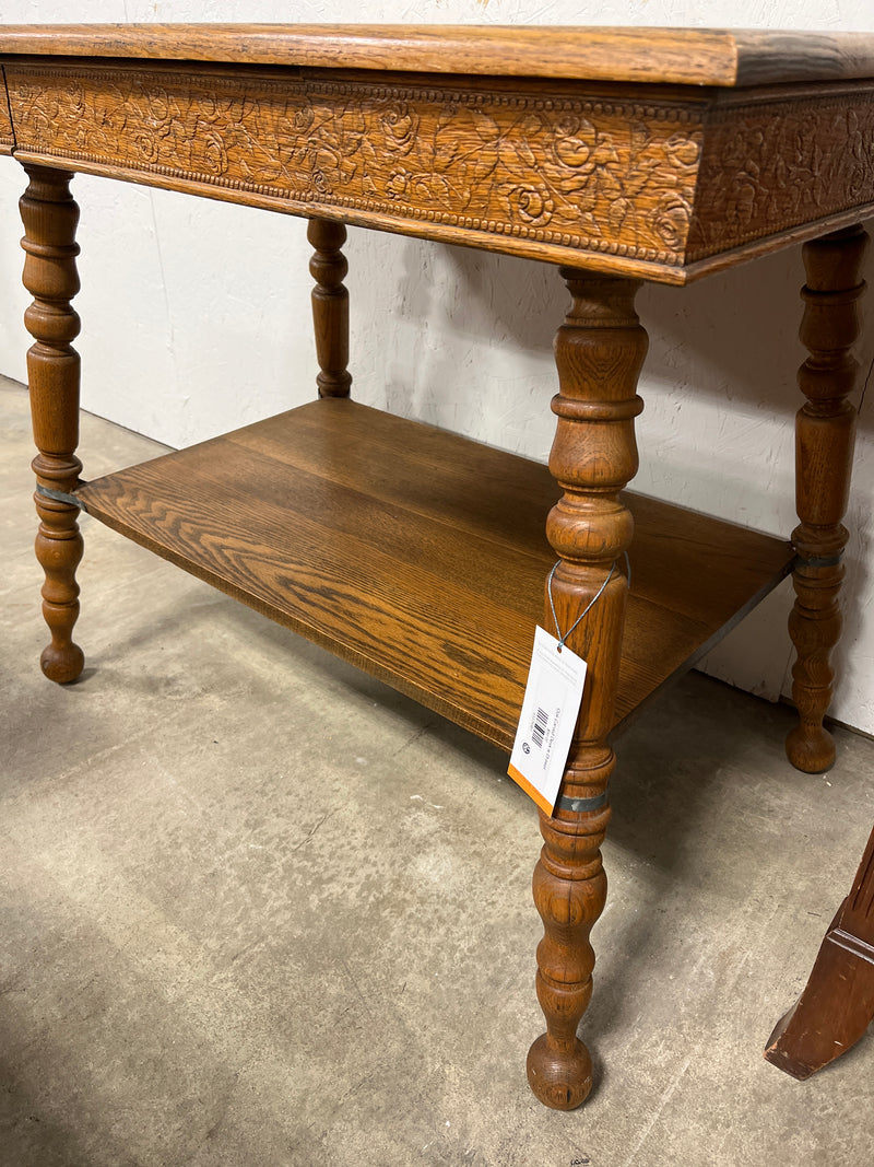 Oak Carved Desk w Drawer