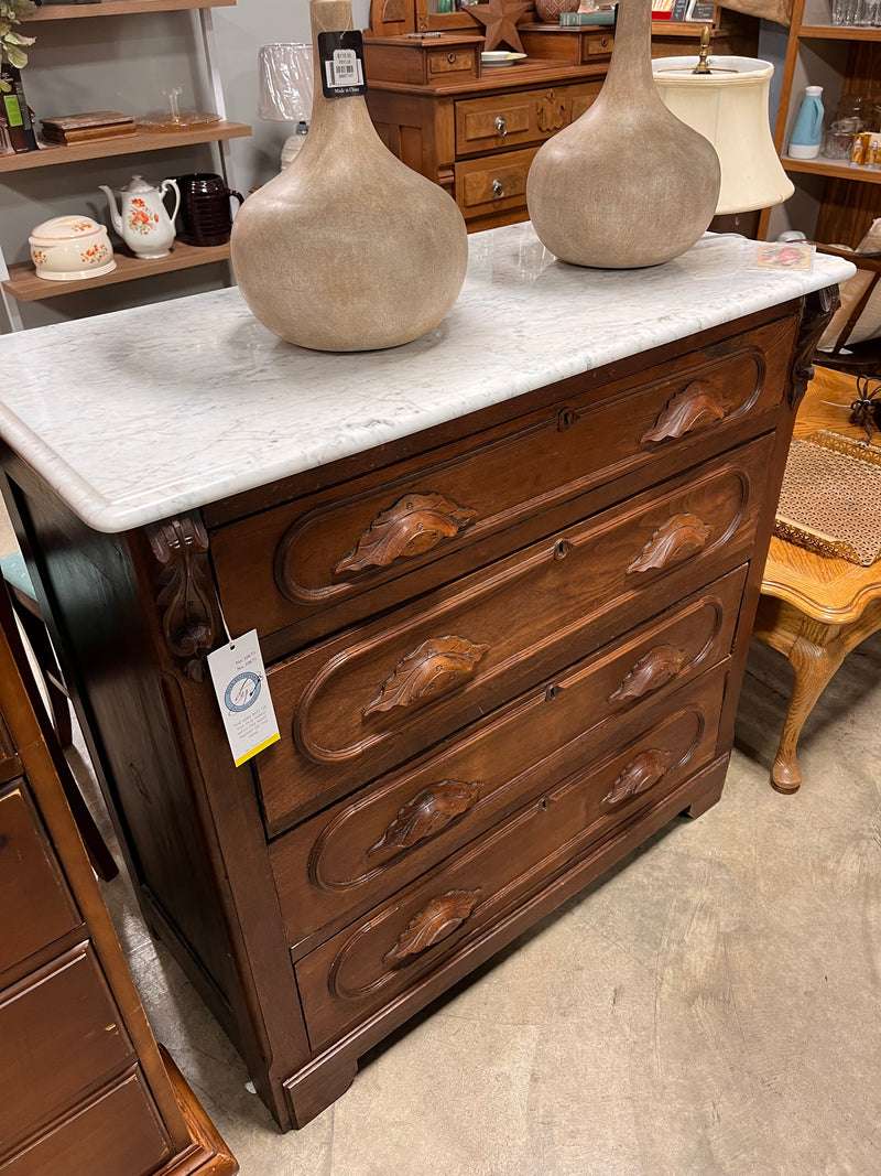 Walnut 4 Drawer Marble Top Chest