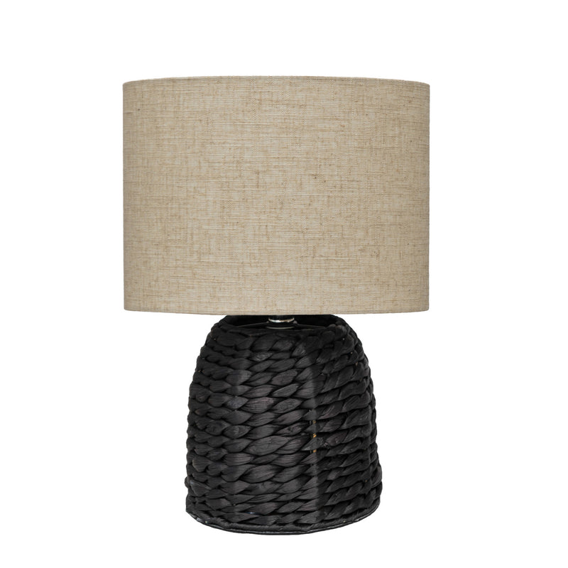 Woven Water Hyacinth Table Lamp w/ Linen Shade & Inline Switch