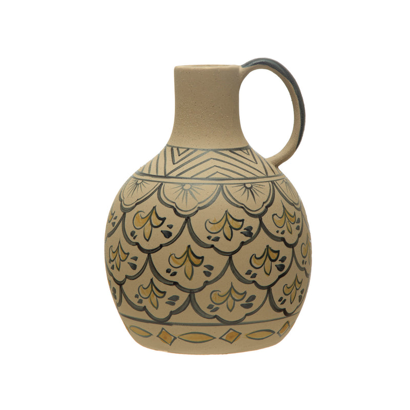 Hand-Painted Stoneware Vase w/ Handle, Blue & White