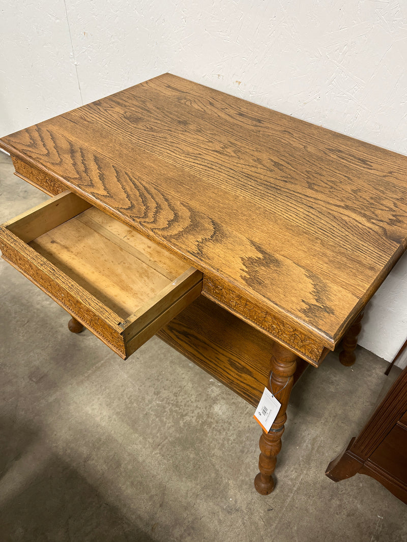 Oak Carved Desk w Drawer