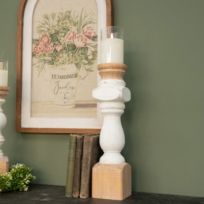 White Painted Pillar Candle Stand